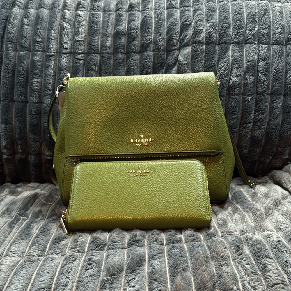 NWT: Kate Spade medium flap shoulder bag with matching long continental wallet